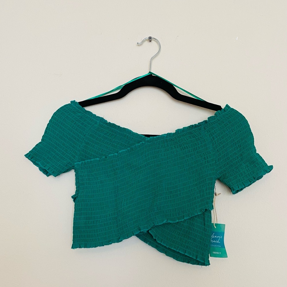 Cropped bandage scrunchy off the shoulder top